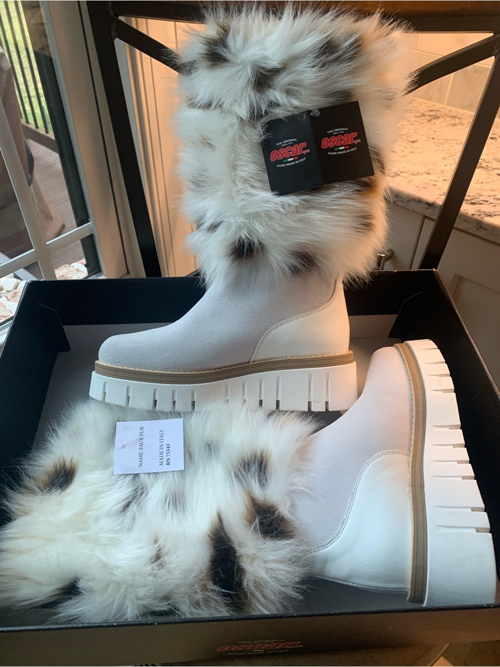 Oscar White Faux Fur Platform Winter Boots with Spotted Cuff